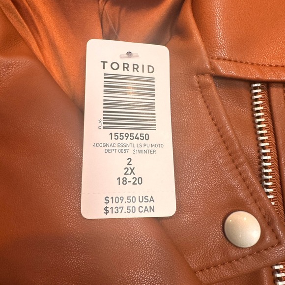 NWT Torrid Faux Leather Asymmetrical Moto Jacket Cognac Brown Size 2X 18-20 - Picture 5 of 9